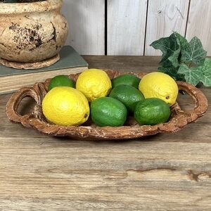 Faux Lemons & Limes Realistic Size Heavy Solid & Vtg Burwood Tray